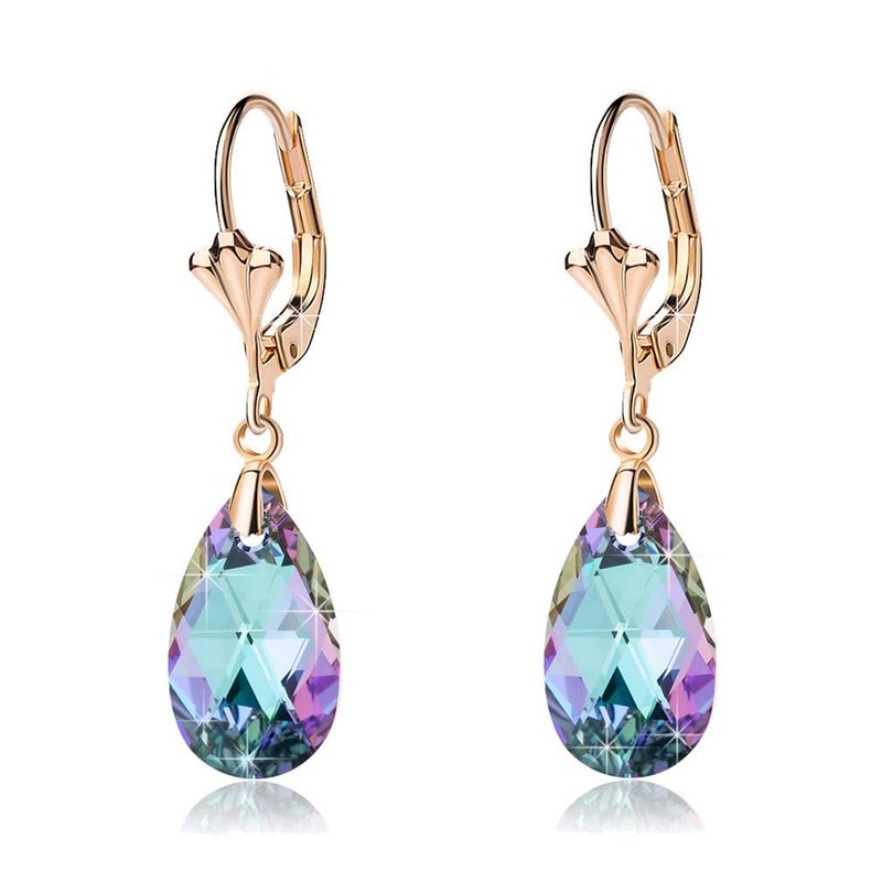 EVEVIC Austrian Crystal Teardrop Leverback Dangle Earrings for Women Fashion 14K Gold Plated Hypoallergenic Jewelry (Vitrail Light) - Image 1